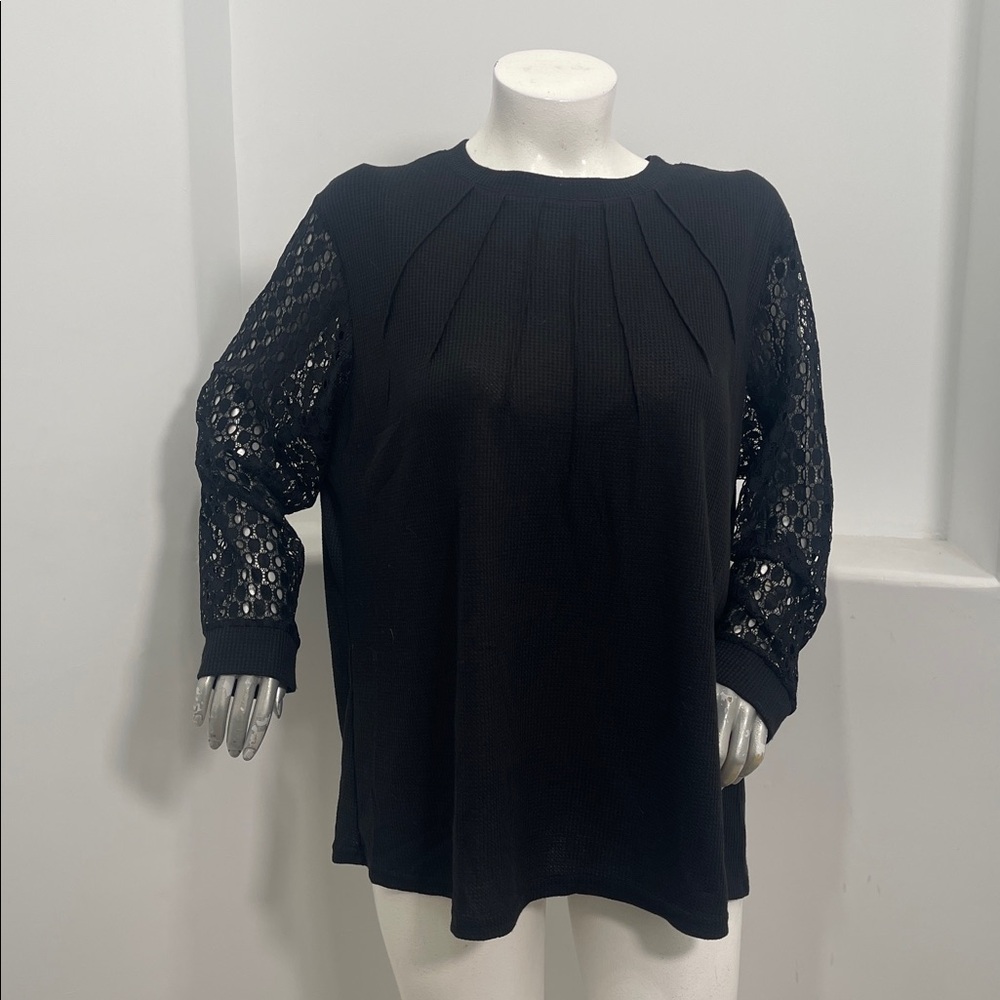 OLRIK knit Black Top Blouse With Lace Long Sleeves  Size 4X NWT